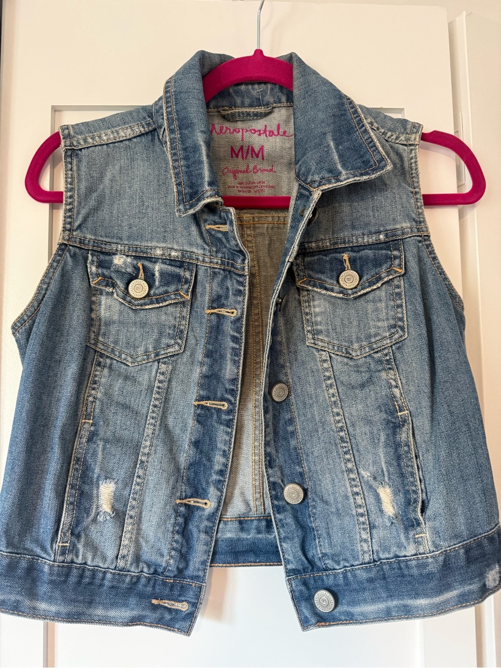 Aeropostale Light Blue Denim Jacket with Pink Logo Detail
